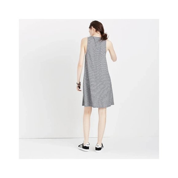 MADEWELL $70 Highpoint Gray Jersey Tank Dress Stretch Black Striped Size Medium - Picture 2 of 7